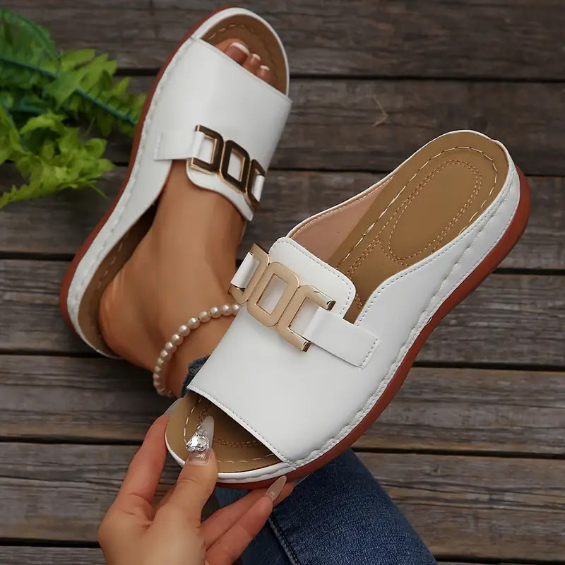 🔥Artificial Leather Open Toe Slippers