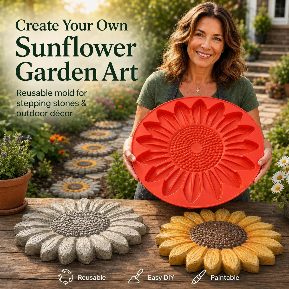💥 🌻 Reusable Sunflower Stepping Stone Mold