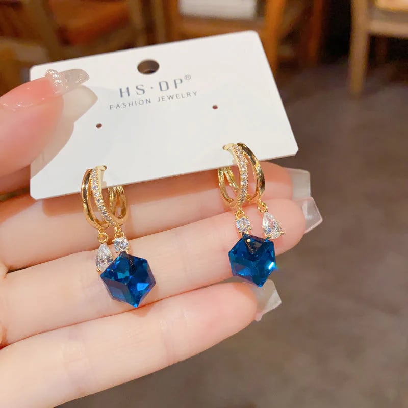 💎Square earrings with blue crystal