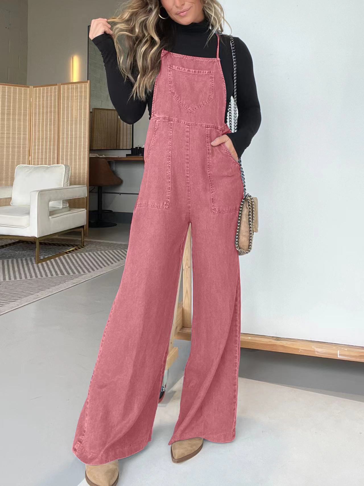 Solid Colour Pocket Bib Pants
