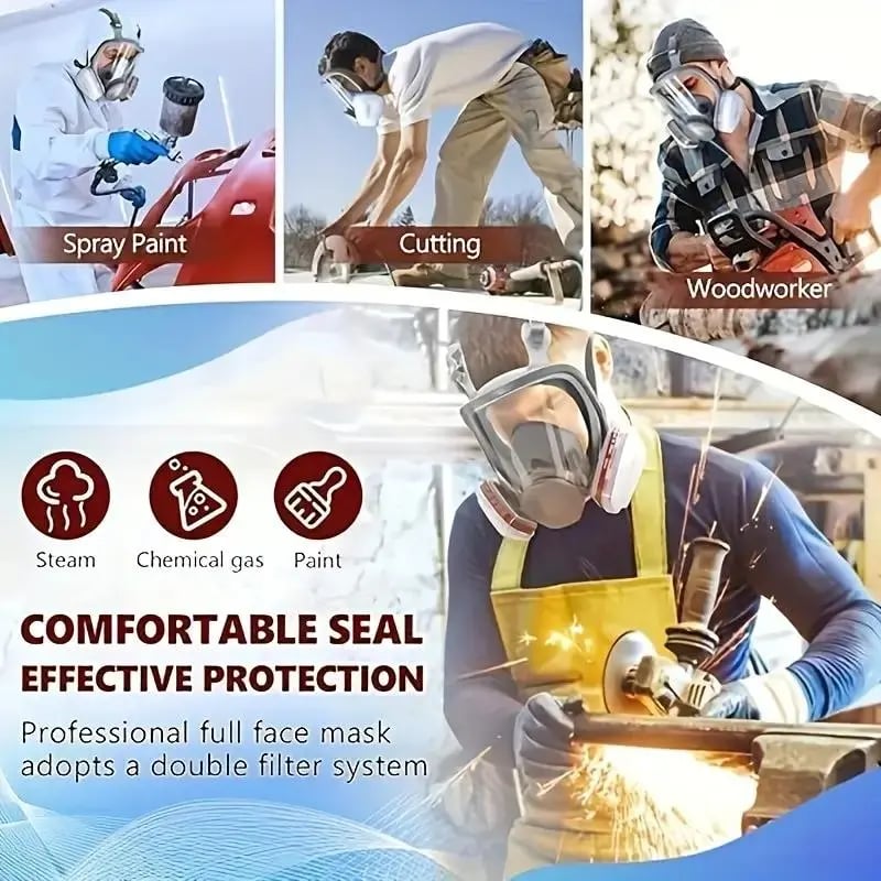 😷 Full Face Respirator Mask ✅ 17-in-1 Anti-Fog Reusable Gas Dust Chemical Protection for Painting Construction Industrial Work