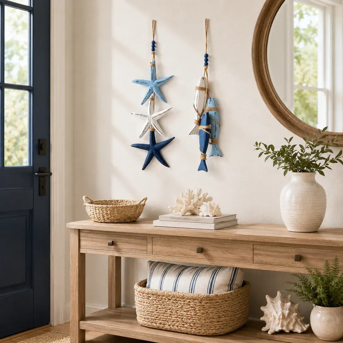 ⭐🐟🌊Lighted Coastal Wooden Starfish & Fish Hanging Decor