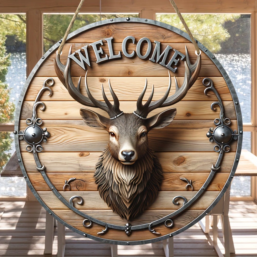 Retro Elk Welcome Sign-Artificial Wooden Wall-Hung Plaque With Rural Theme