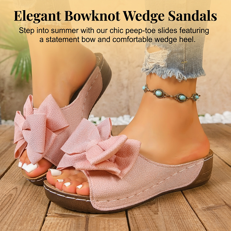 🔥Women's Bowknot Peep-Toe Wedge Sandals