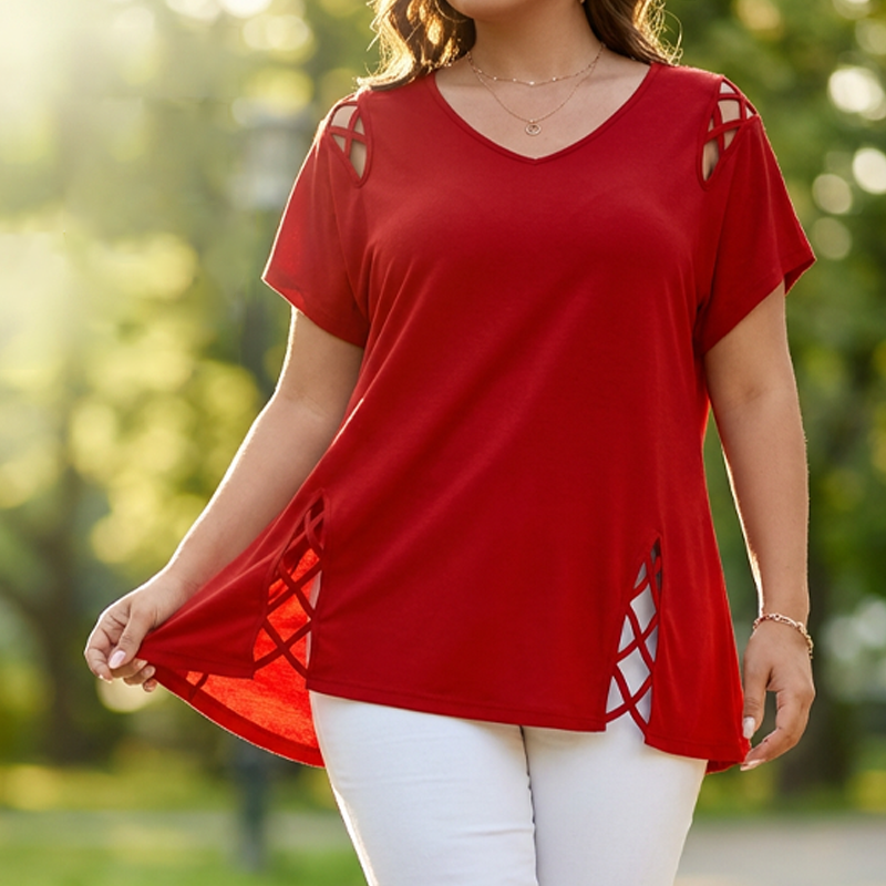 Women’s Solid Color Lattice Detail Tunic Top