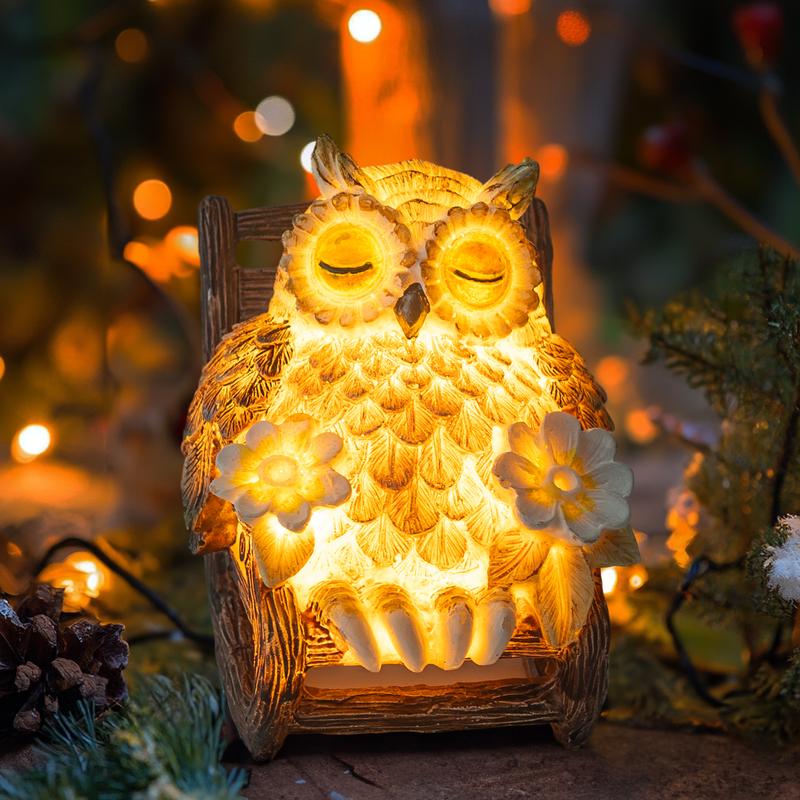 Solar-Powered Owl Statue on Chair✨ Cute LED Owl Figure