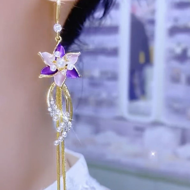 🔥🔥Elegant Purple Flower Tassel Earrings