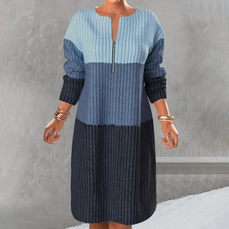 Women's Long Color Zipper Sweater Dress