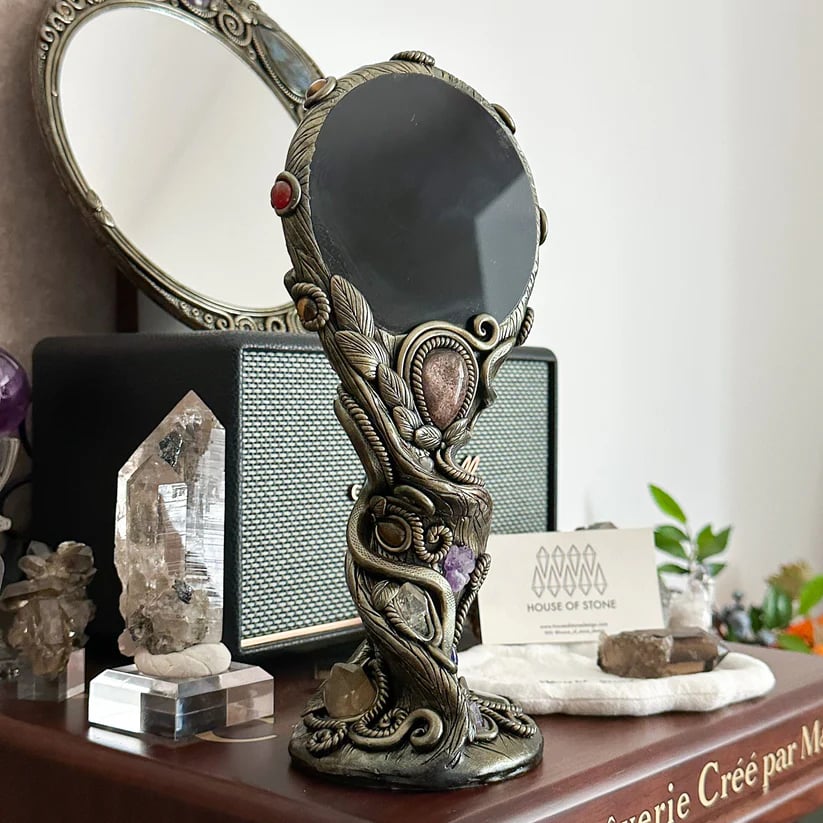 Handmade Black Obsidian Scrying Mirror – Crystal Chakra Altar Tool