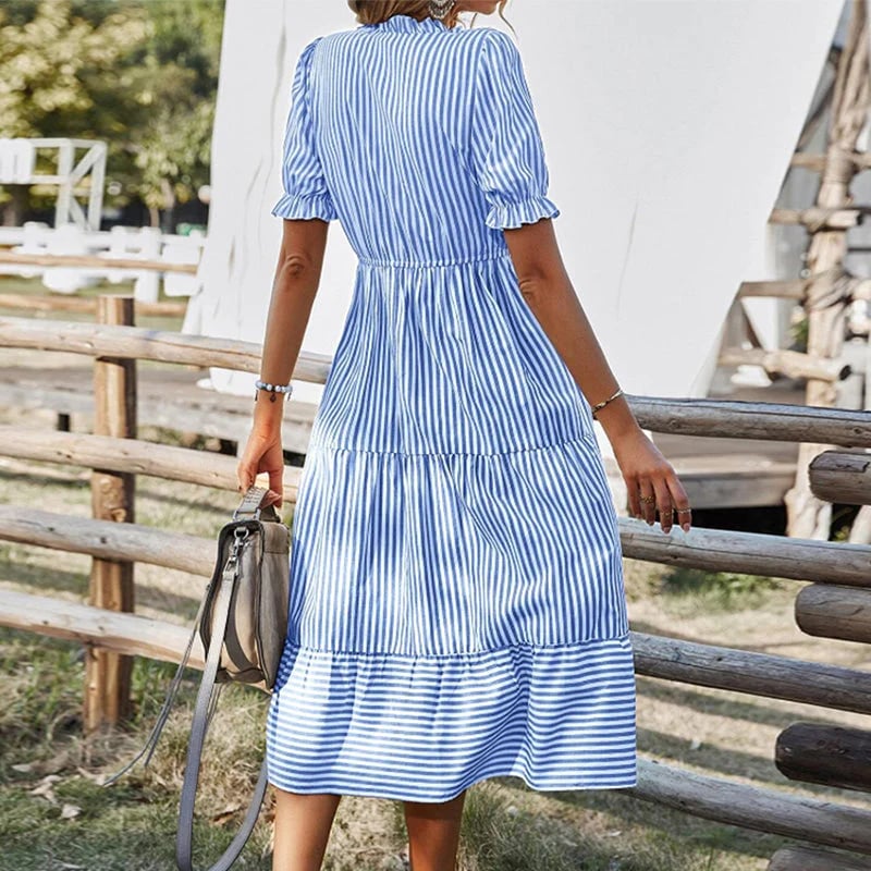 🔥New hot sales🔥V-neck Dress with A Striped Print