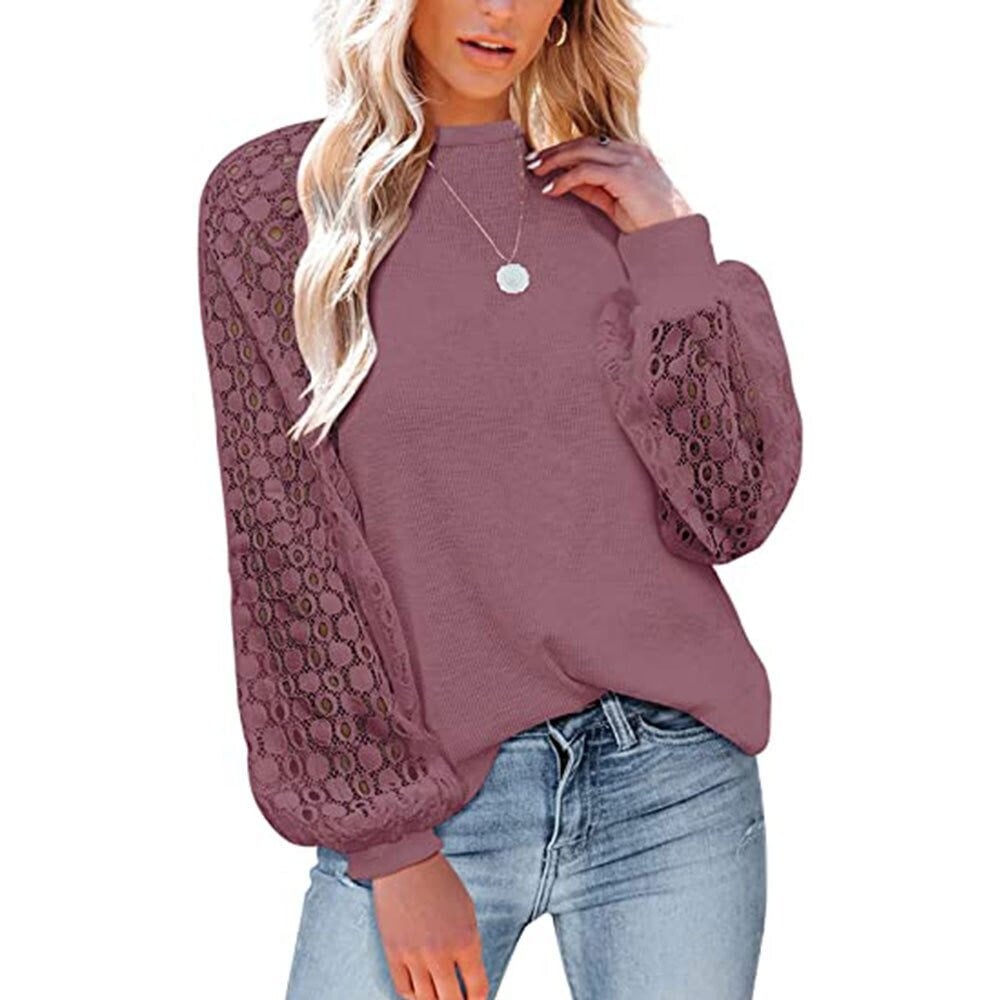 Women’s Long Sleeve Tops Lace Casual Loose Blouses T Shirts