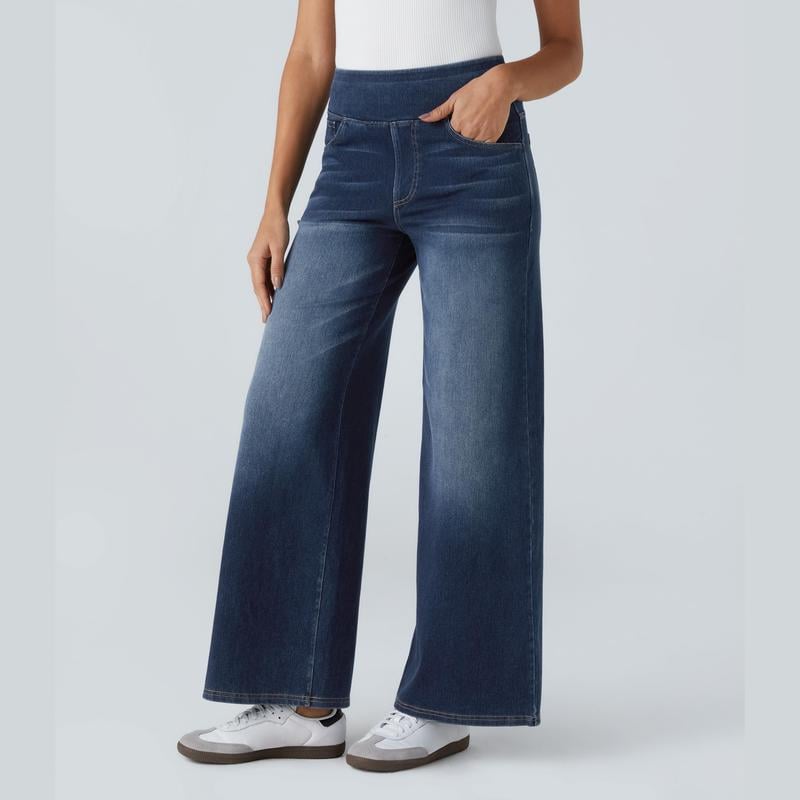 🏆High Waist Comfy Stretch Knit Wide Leg Jeans with Multiple Pockets