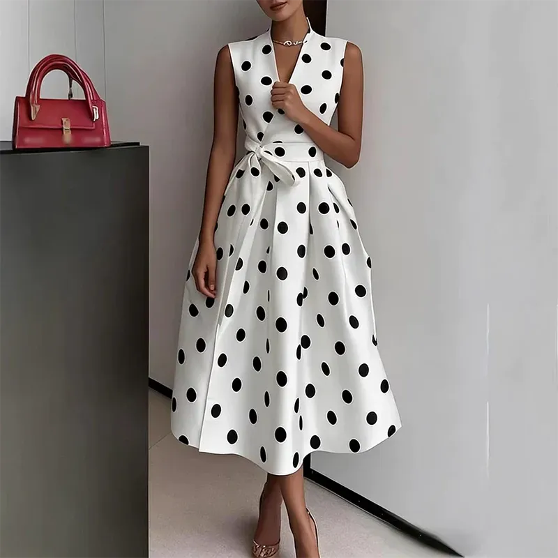 ⏰Women's Polka Dot Sleeveless V-Neck Dress