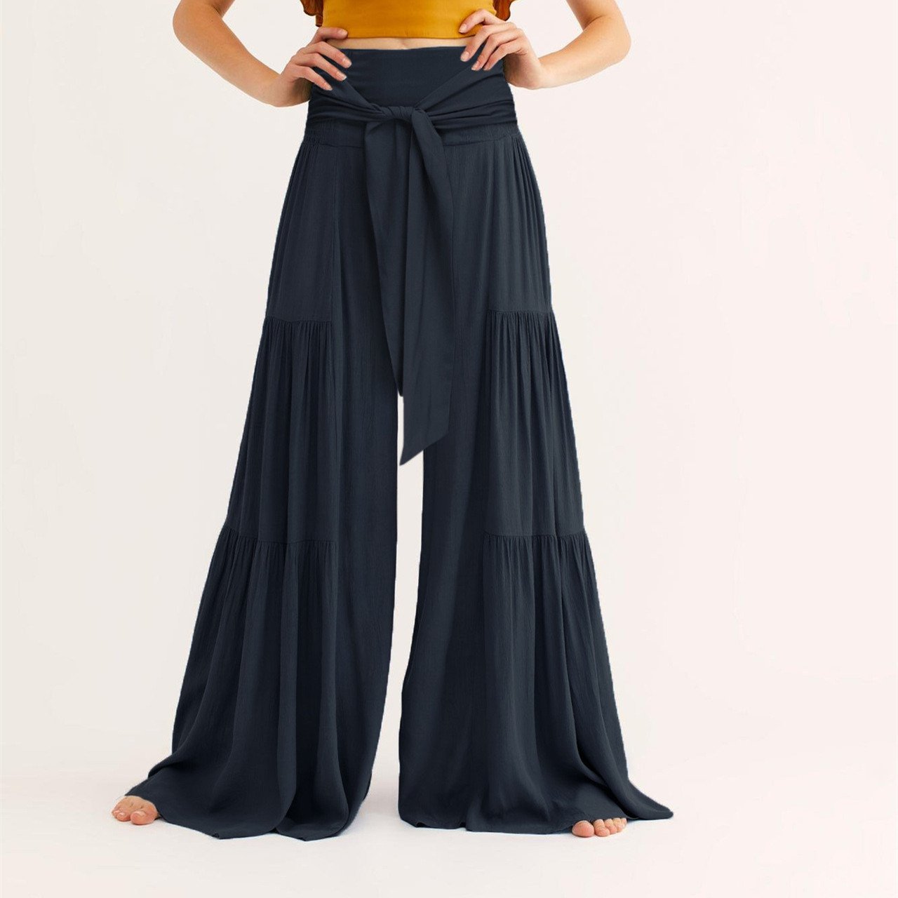 🔥Buy 1Get 1 Free Limited to the first 500🔥Women's Tiered Palazzo Pants - Flowy Elastic High Waisted Wide Leg Beach Pants
