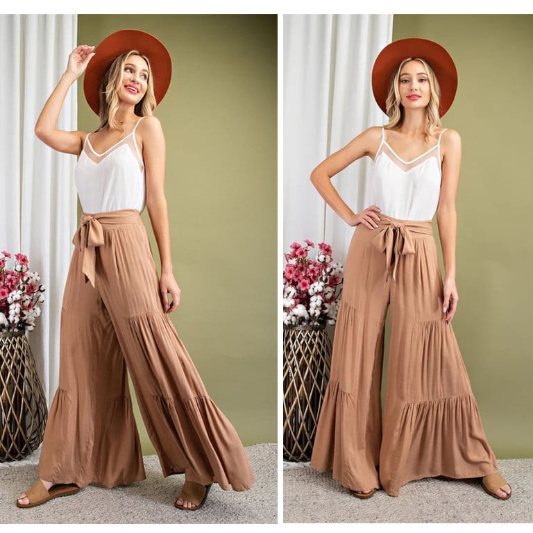🔥Buy 1Get 1 Free Limited to the first 500🔥Women's Tiered Palazzo Pants - Flowy Elastic High Waisted Wide Leg Beach Pants