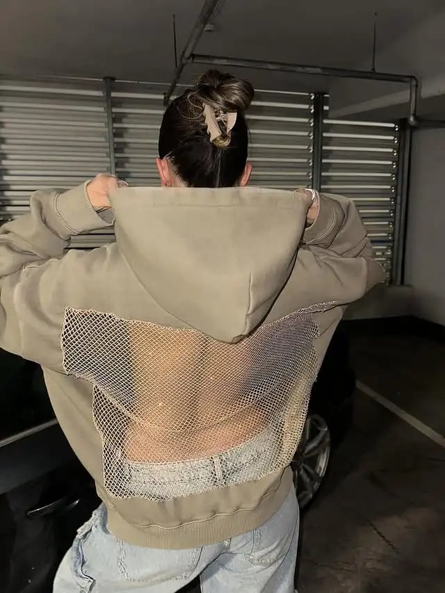 🔥Sparkly Mesh Open-Back Hoodie – Shine with Every Move✨