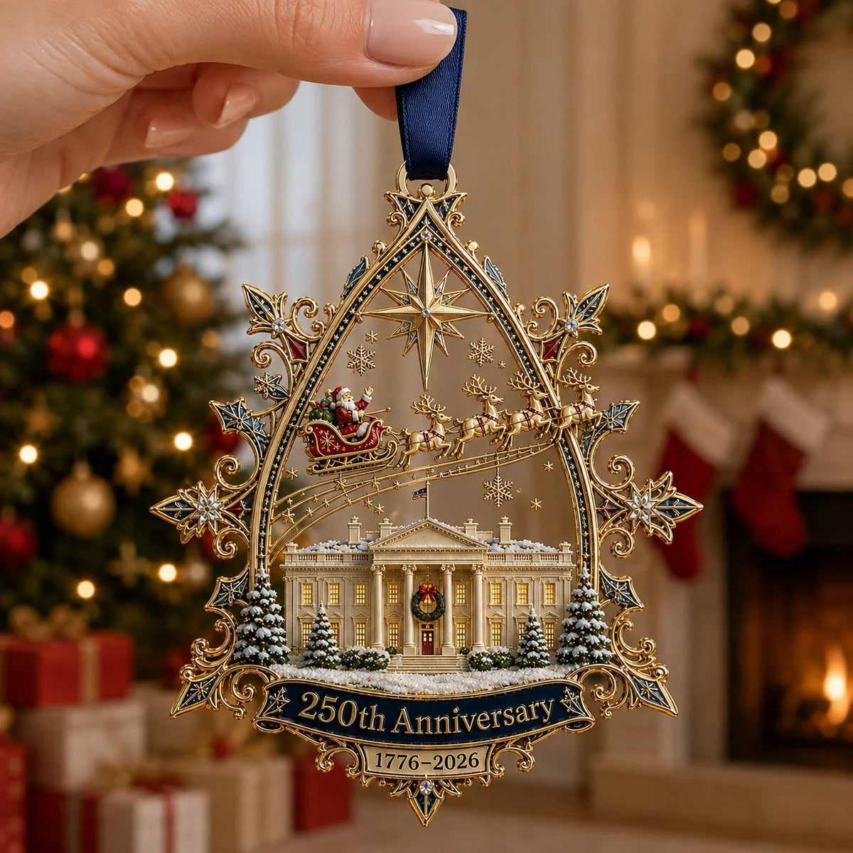 🔥😍Last 50pcs✨🔥250th Anniversary: Santa Flying Over the White House on a Snowy Night