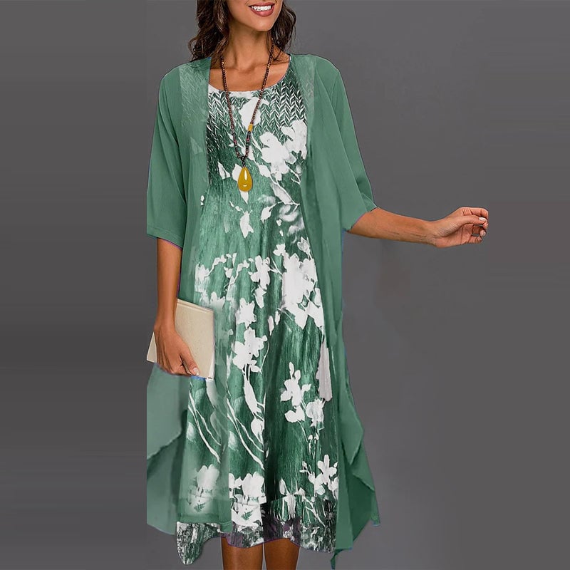 🌸Elegant 2-piece set: half-sleeved blouse + dress