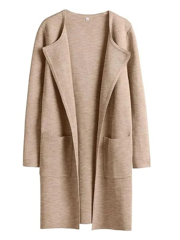 Solid Color Coat Lapel Top Coat with Pockets