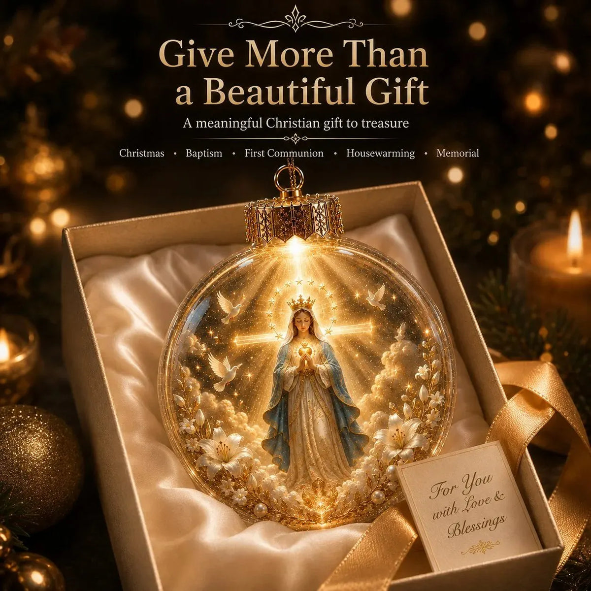 🔥HOT SALE🔥✝️ Illuminated 3D Christian Faith Ornament Collection | Clear Globe with Sacred Figures, Warm Golden Glow & 8 Meaningful Designs ✨