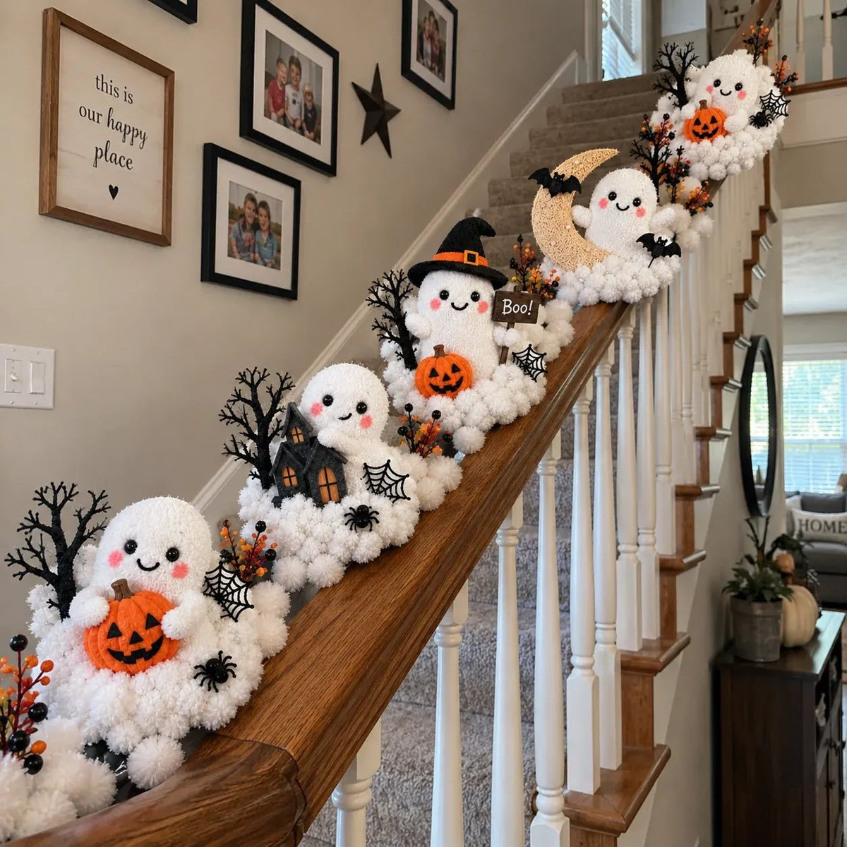 🔥HOT SALE🔥👻 Glowing Ghost Staircase Decor | 5 Playful Halloween Characters For Railings, Mantels & Entryways 🎃