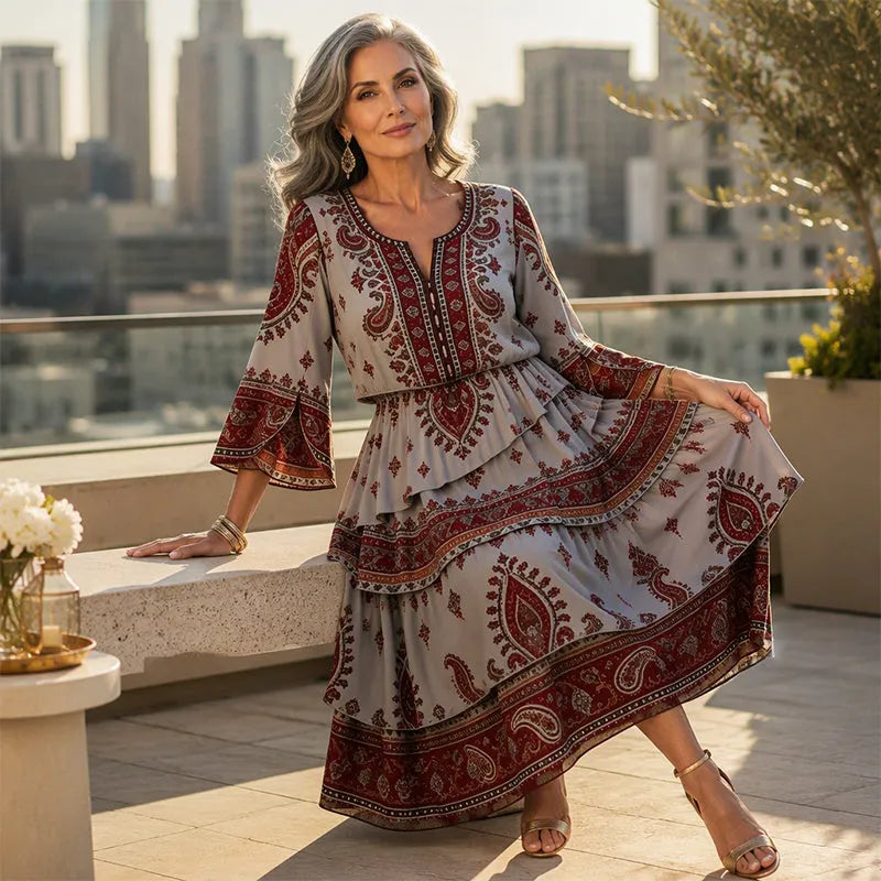 💃Women’s Bohemian V-Neck Tiered Ruffle Dress