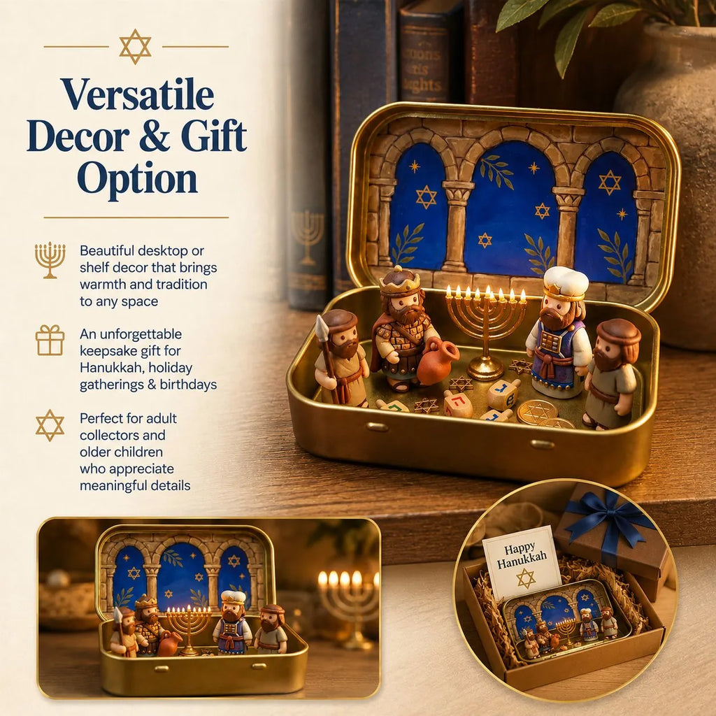 🔥HOT SALE🔥Council by Candlelight - A Miniature Hanukkah Menorah Diorama in a Golden Keepsake Tin