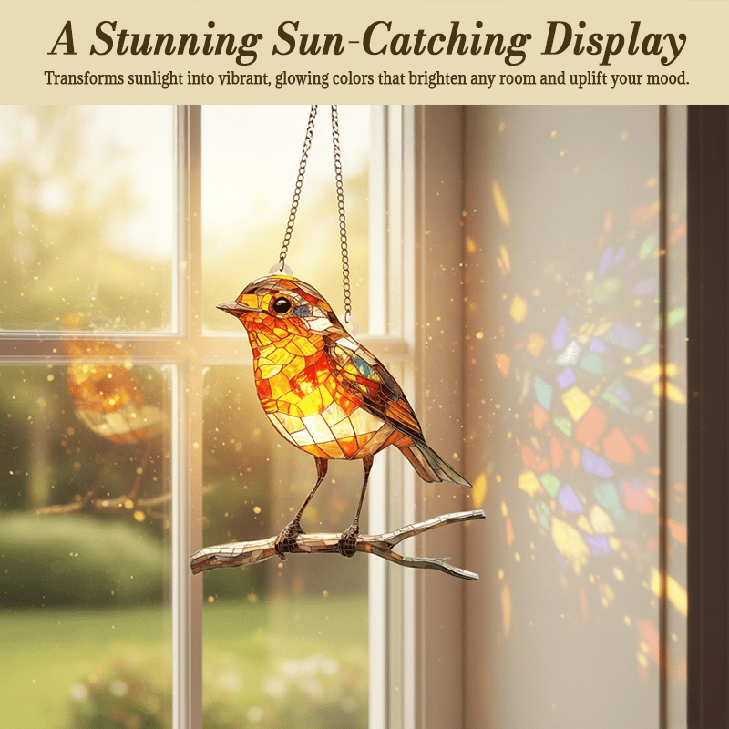 🎄Stained Glass Style Robin Suncatcher