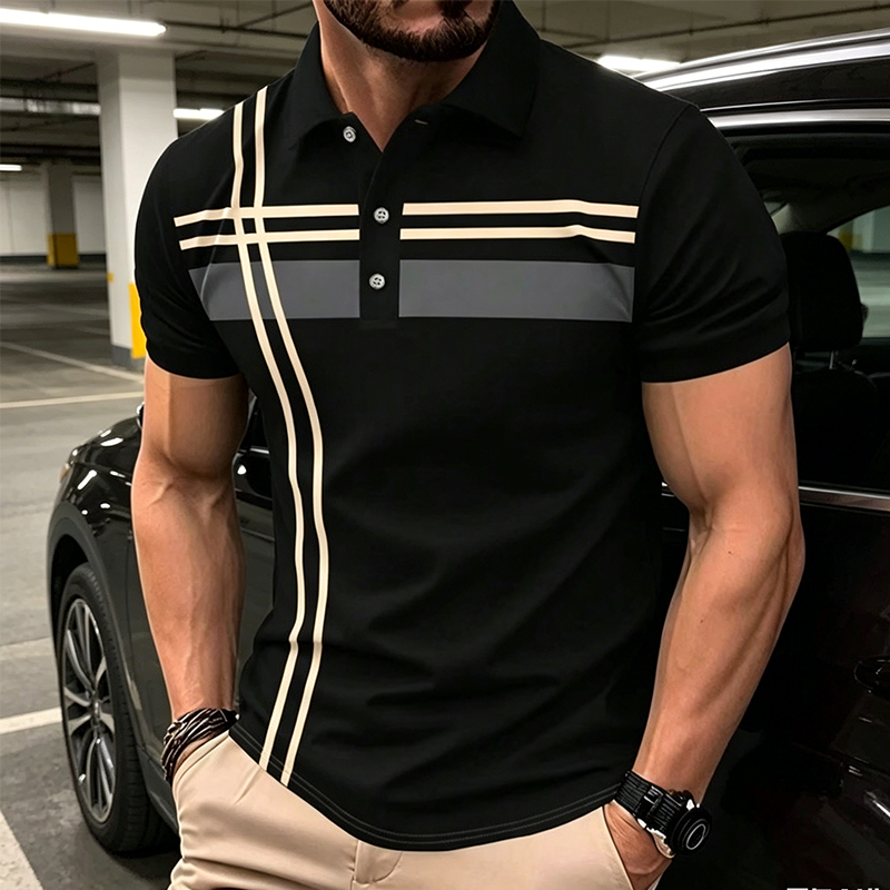 ⏰Men's Striped Short Sleeve Collared Top