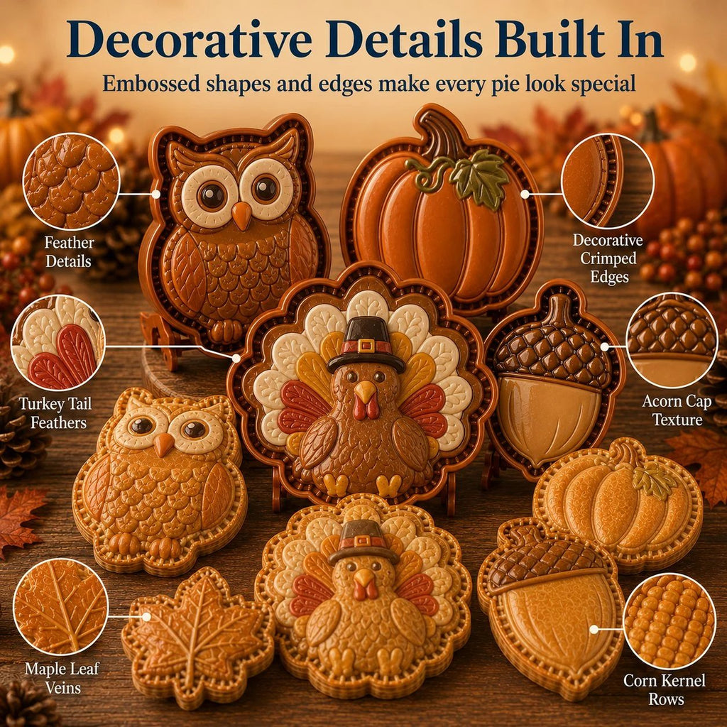 🔥HOT SALE🔥🔥😍 8-Design Fall Mini Pie Mold Collection | Reusable Embossed Molds for Shaping Detailed Owl, Fox, Turkey, Pumpkin, Acorn & More
