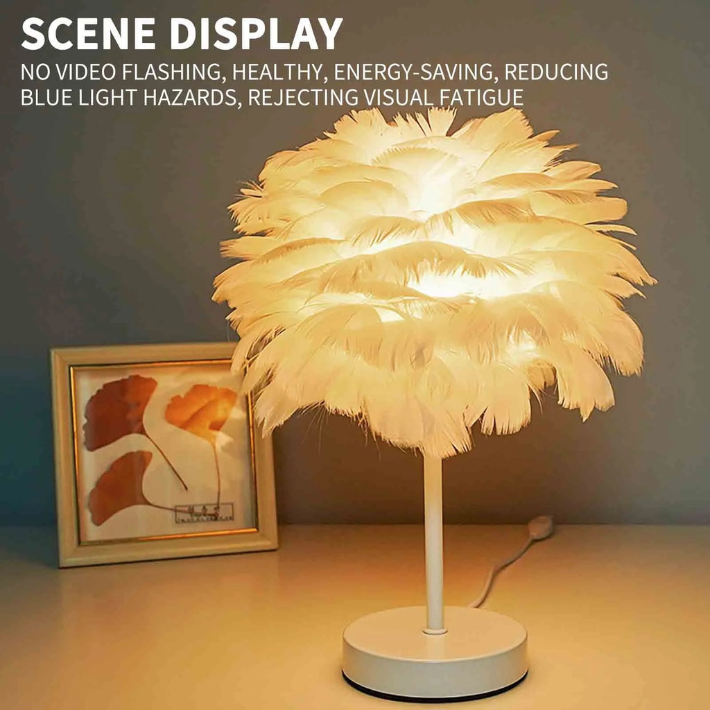 Luxury  Contemporary Creative Feather Oval Shade  Table Lamp For Bedroom