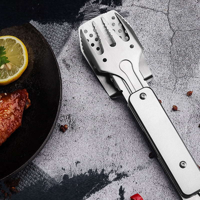 🔥3-in-1 Camping BBQ Grill Utensils Home Fork Spatula Clip