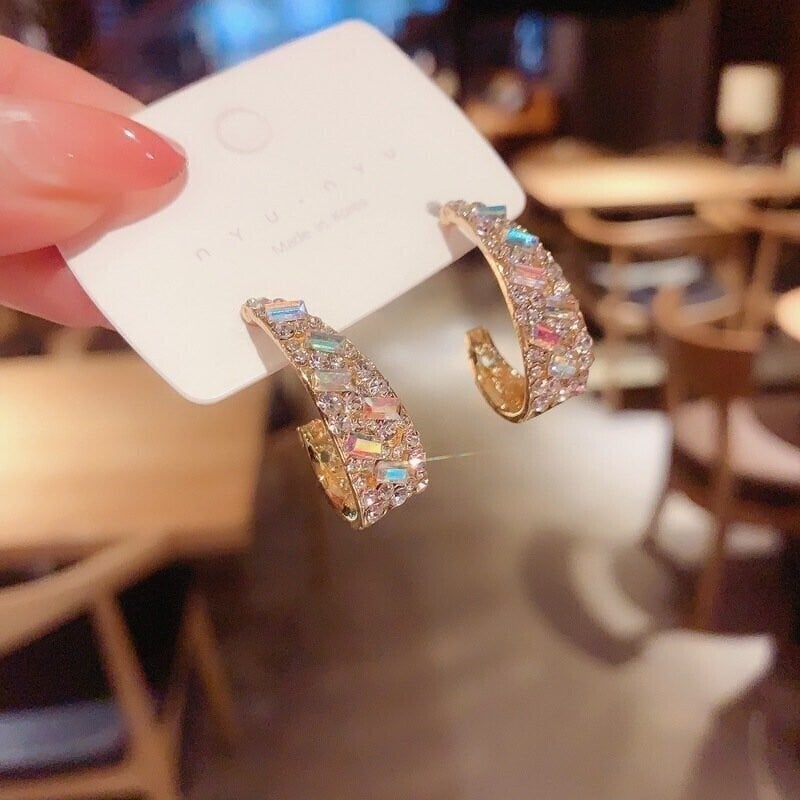 Hot sale 💥  silver  Fancy diamond geometric earrings