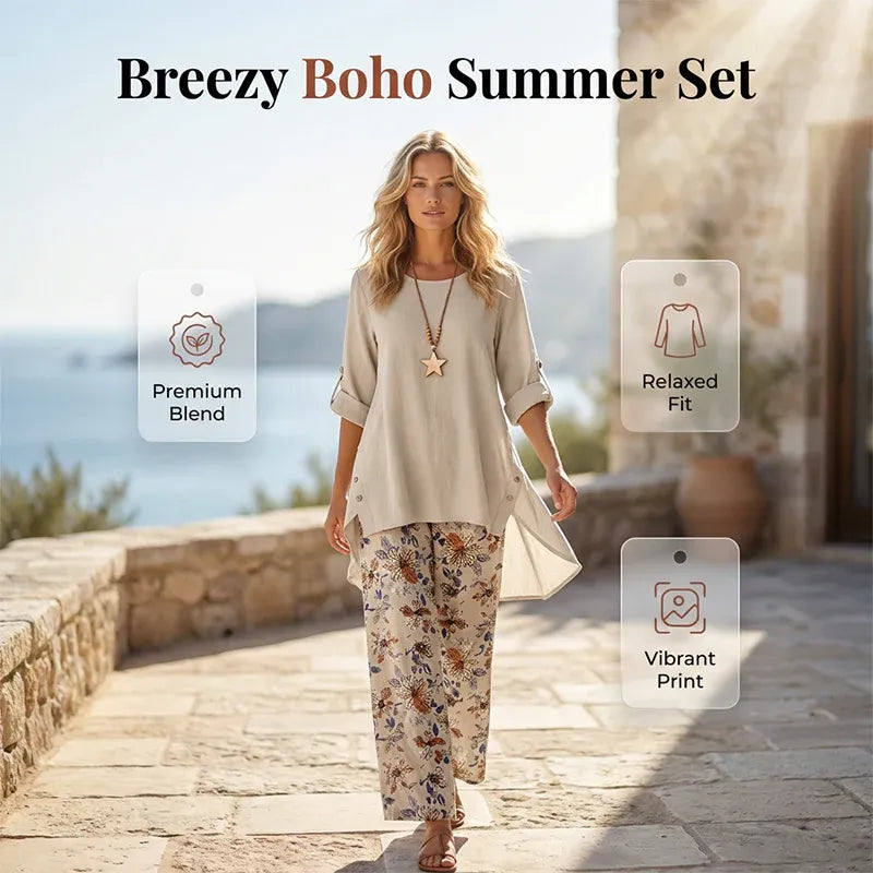 💥New Arrivals-Women's Cotton Linen Half Sleeve Top & Pants Set
