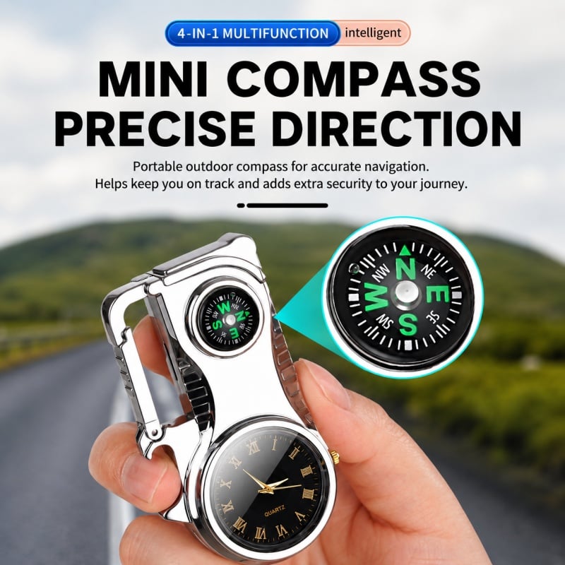 🔥HOT SALE🔥Multifunctional lighter with watch🔥 — — Watch/compass/keychain/bottle opener/cool lamp in one
