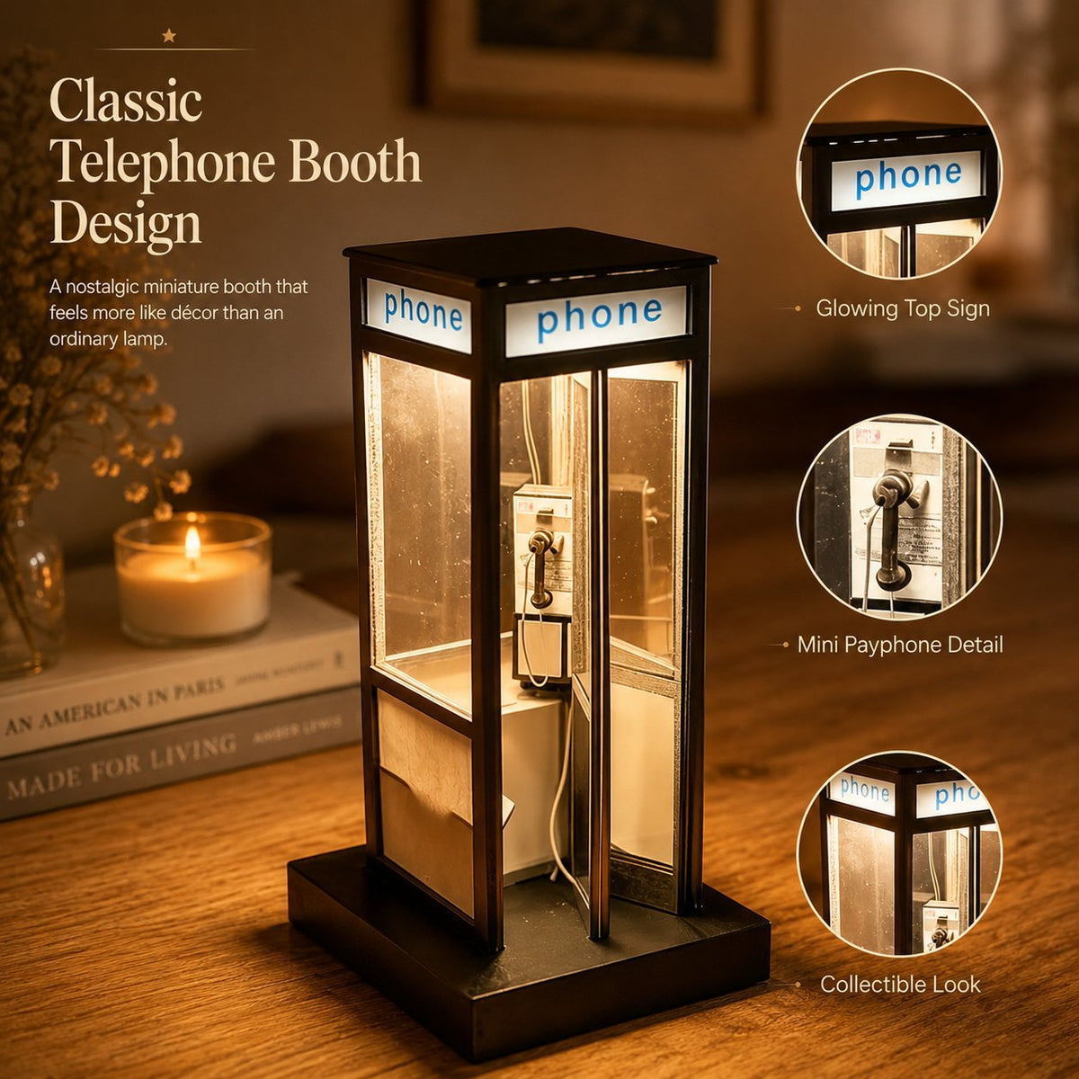 ☎️Retro-Style Telephone Booth Decorative Lamp - Bedroom Bedside Creative Night Light