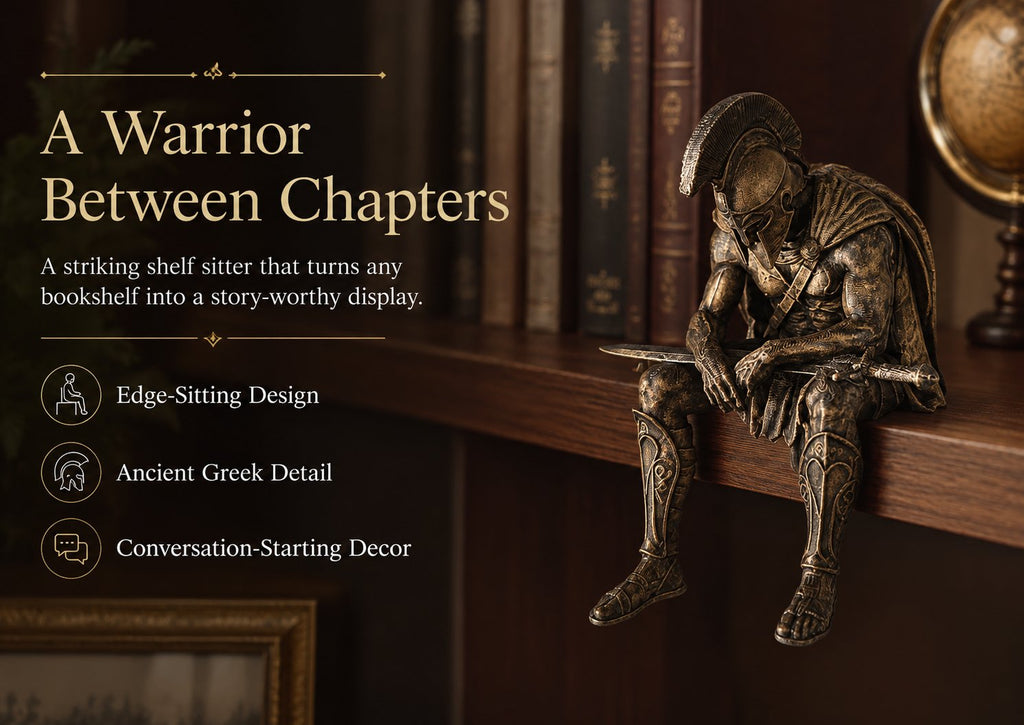 🎁 Ancient Greek Warrior Shelf Sitter – Unique Bookshelf Decor