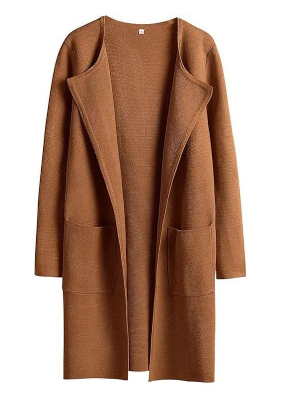 Solid Color Coat Lapel Top Coat with Pockets