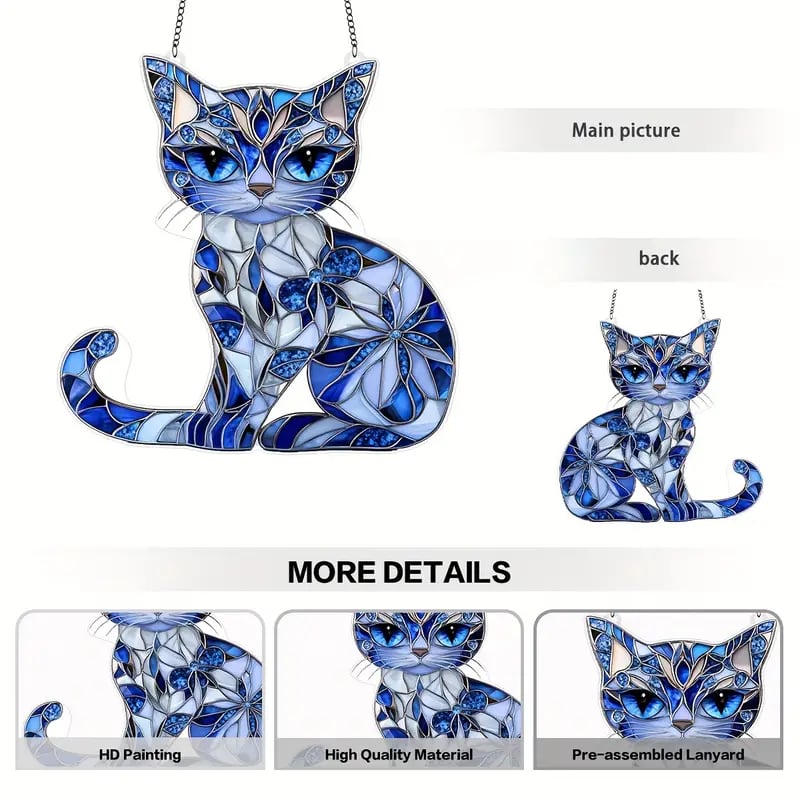 Blue & White Cat Suncatcher Ornament🐱