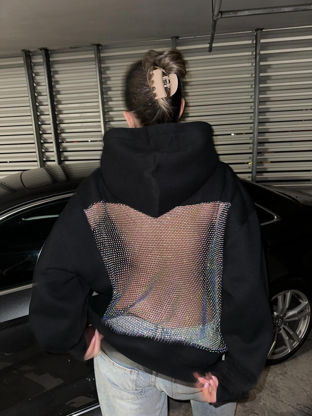 Hollow Mesh Back Hoodie Women's