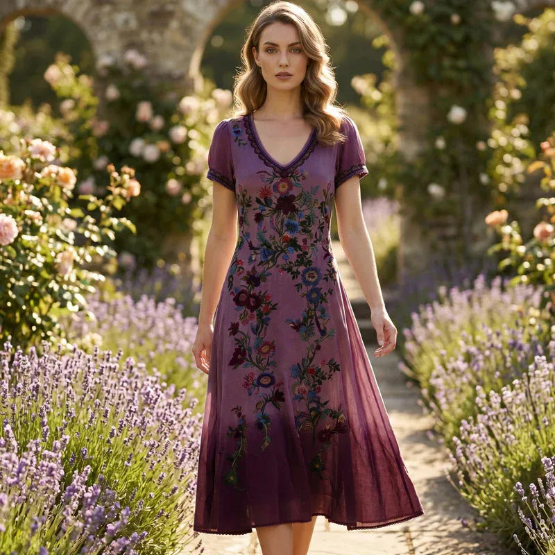 Women's Vintage V-Neck Floral Maxi Dress