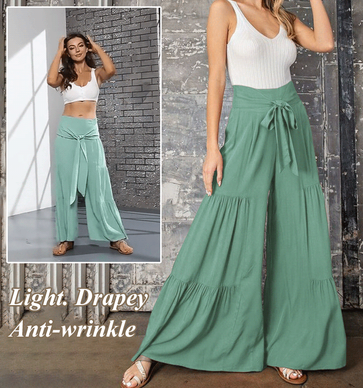 🔥Buy 1Get 1 Free Limited to the first 500🔥Women's Tiered Palazzo Pants - Flowy Elastic High Waisted Wide Leg Beach Pants