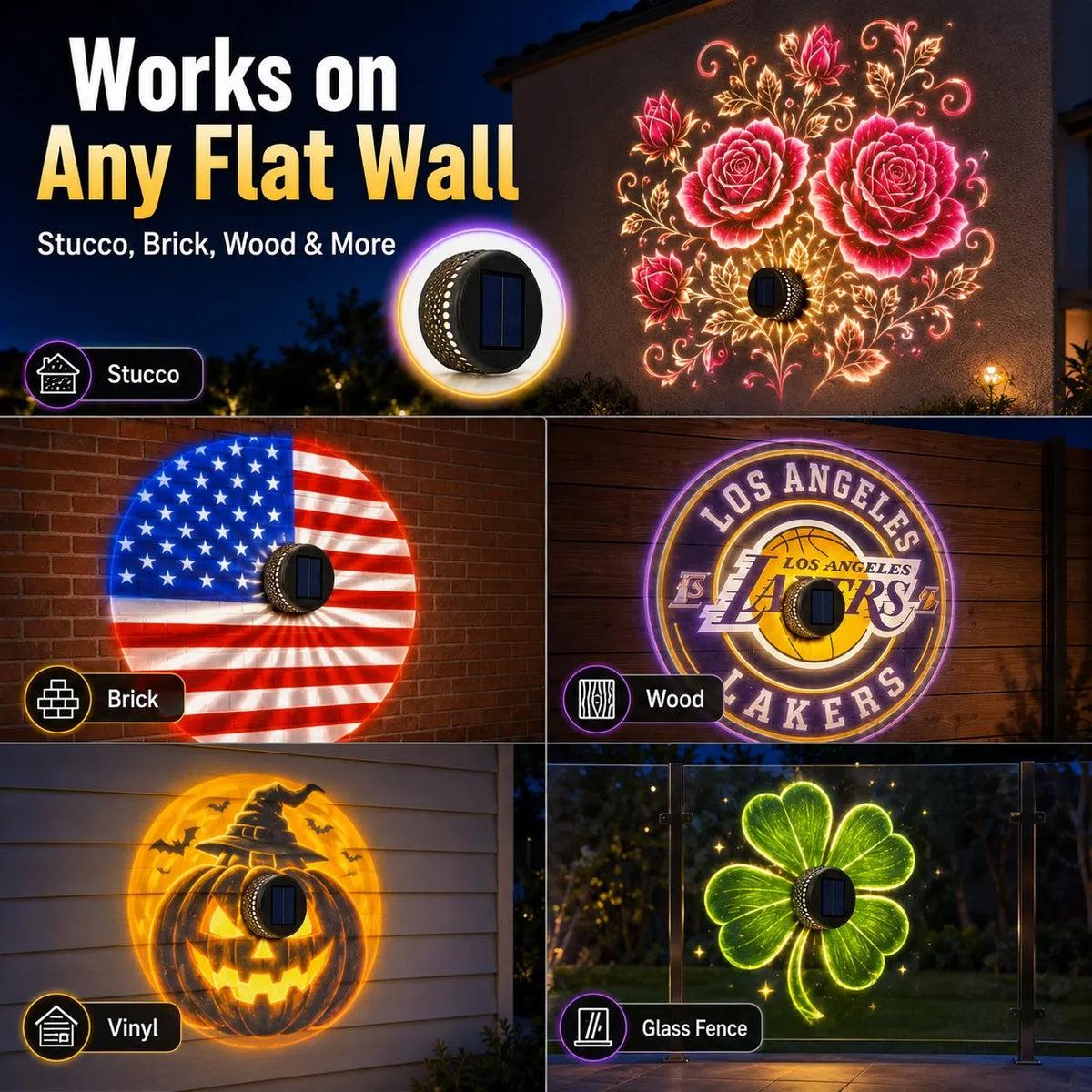 🔥HOT SALE🔥✨Smart App-Controlled Solar Wall Projection Light (Custom DIY Patterns & Team Logos Edition)