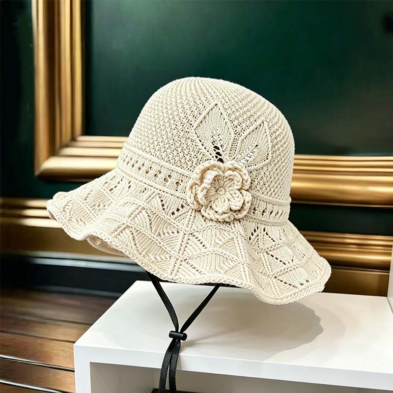 🔥Women's Crochet Bucket Hat with Flower Accent