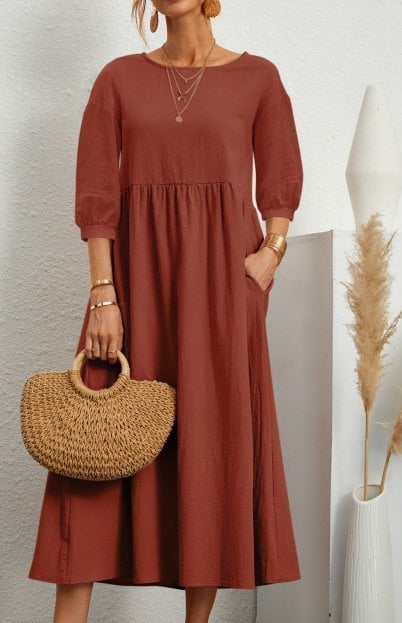 💝Lantern Sleeve Cotton And Linen Summer Dress