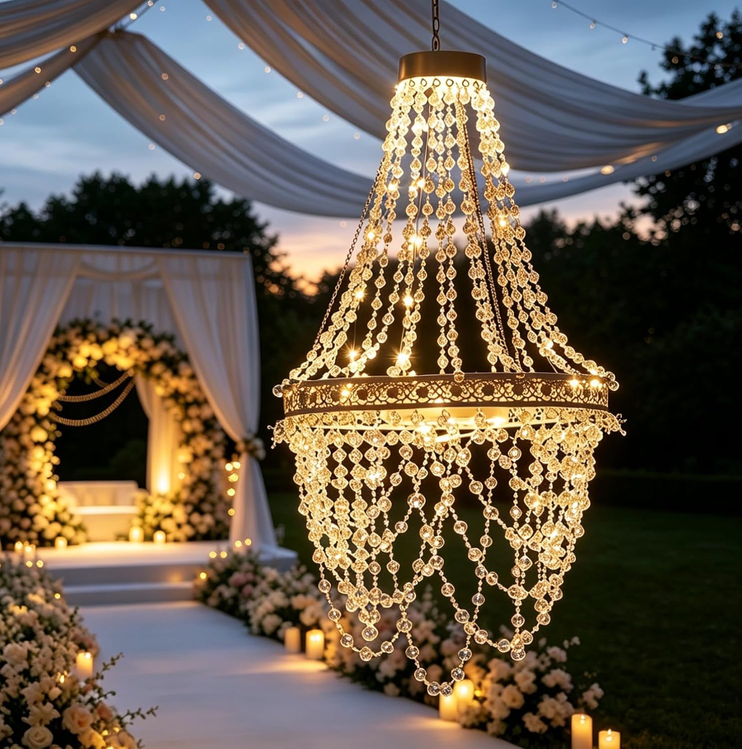 🔥Limited-Edition Solar Hanging Acrylic Crystal Chandelier Outdoor Garden Decorative Lights👍