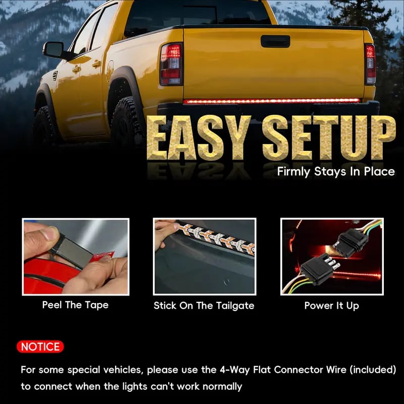 Upgraded Truck Tailgate Light Bar Strip  LED Bar with Red Running Brake Sequential Turn Signals Strobe Lighting White Reverse