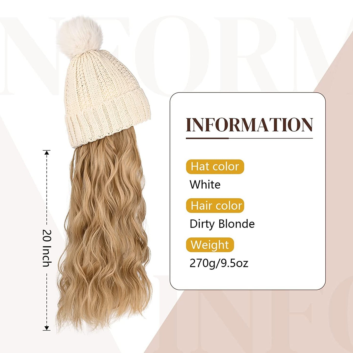 Hat Hair Extension Long Wavy Curly White Hat Wig