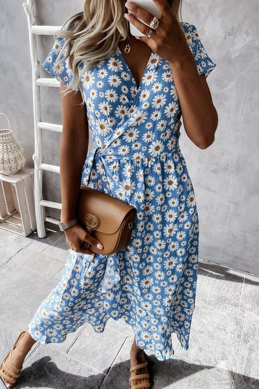 🔥Floral V-neck Wrapped Midi Dress