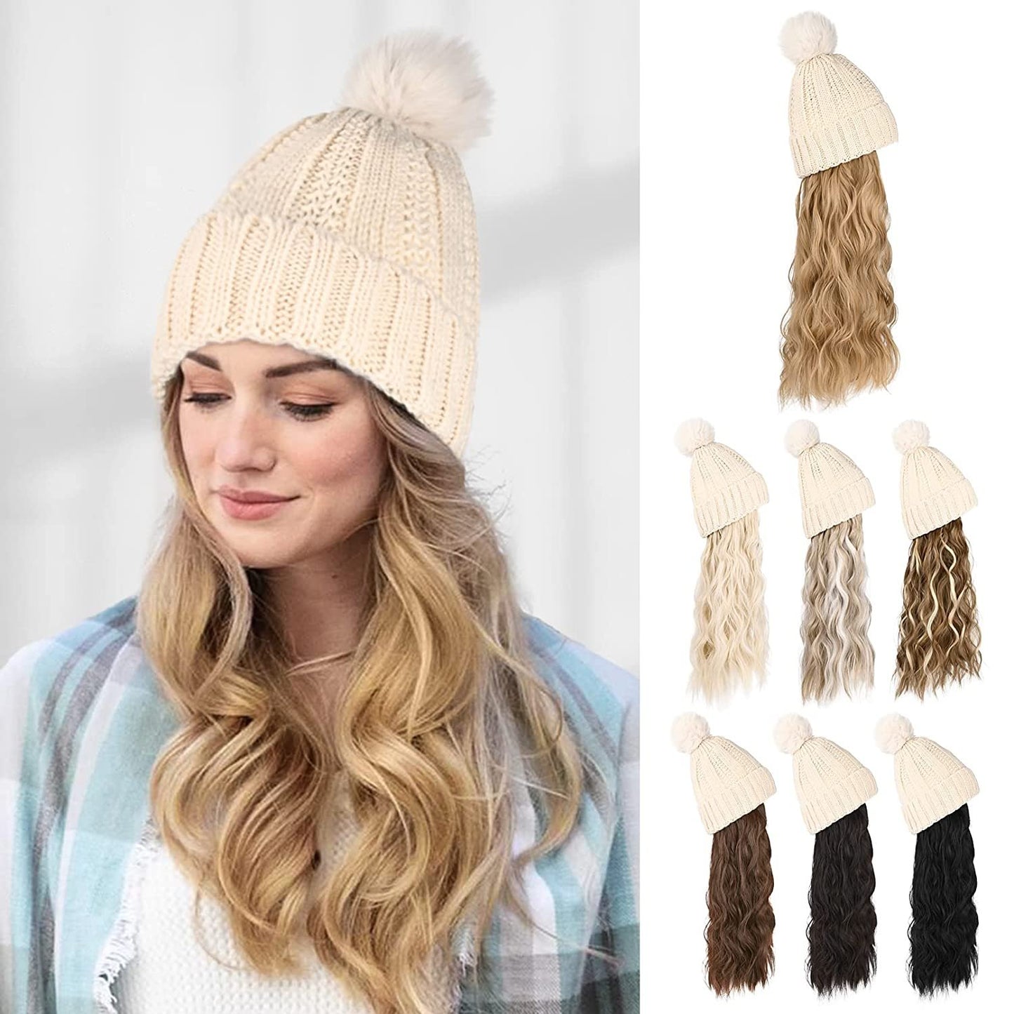 Hat Hair Extension Long Wavy Curly White Hat Wig